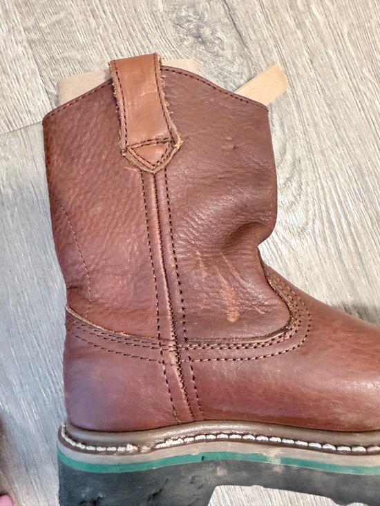 John Deere Brown Kids Pull-On Cowboy Boots with Green Outsole - Picture 8 of 10